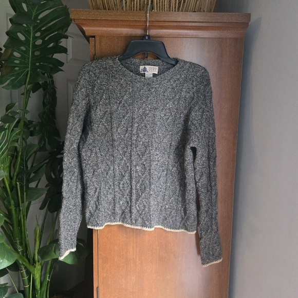 Wool Gray And Brown Knit Crewneck Sweater - Picture 1 of 3
